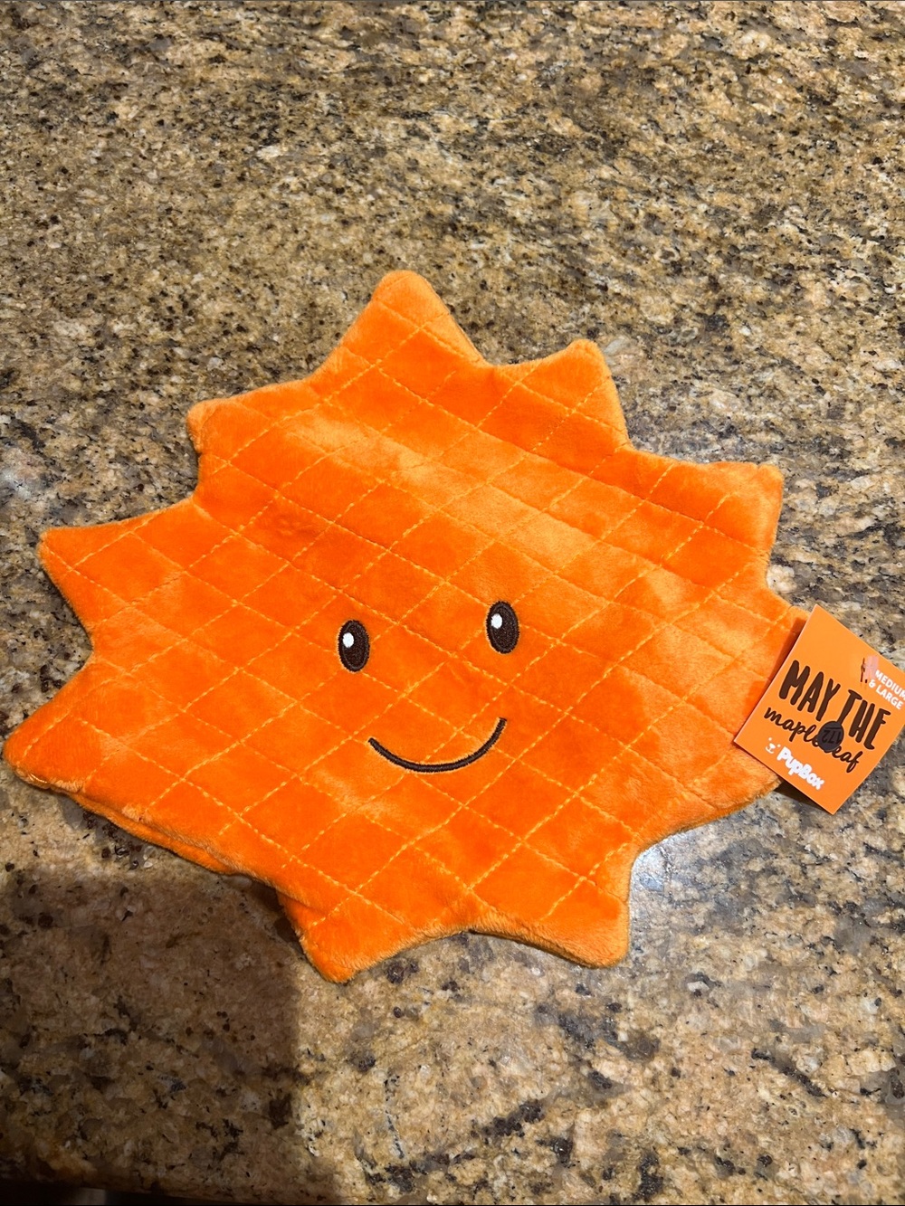 NWT Orange May The Maple Leaf Crinkle and Squeeky Dog Toy with Smiling Face